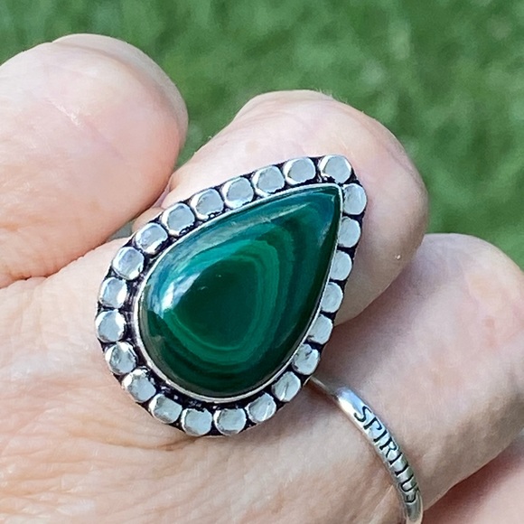 Large genuine Malachite ring .925 Sterling Silver size 7.5 - Picture 7 of 15
